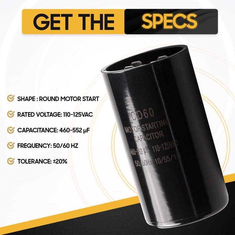 Seentech 460-552 uf/MFD 110-125 VAC ±20% CD60 Round Motor Start Capacitor 50/60 Hz AC Electric Motor Universal Fit for AC Motor Run or Fan Start and Cool or Heat Pump Air Conditioner - Image 2